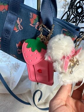 Juicy couture denim mini tote bag with strawberry print and crossbody strap